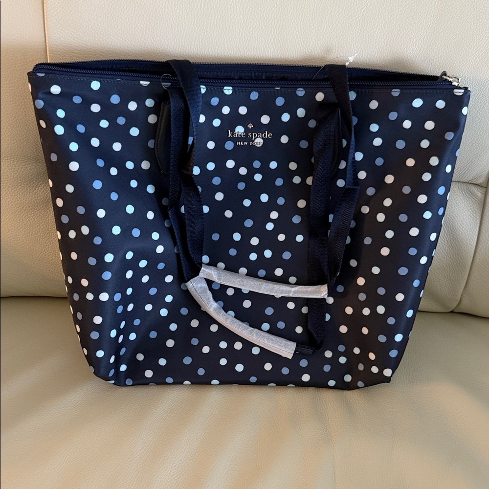 Kate Spade Dark Blue Polka Dot Tote with pouch